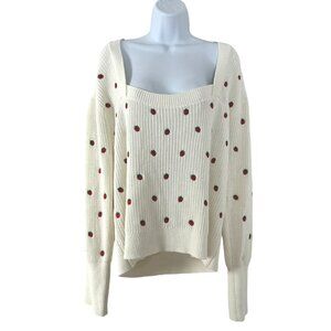 Maeve Cream Scoopneck Sweater with Red Dot Embroidery